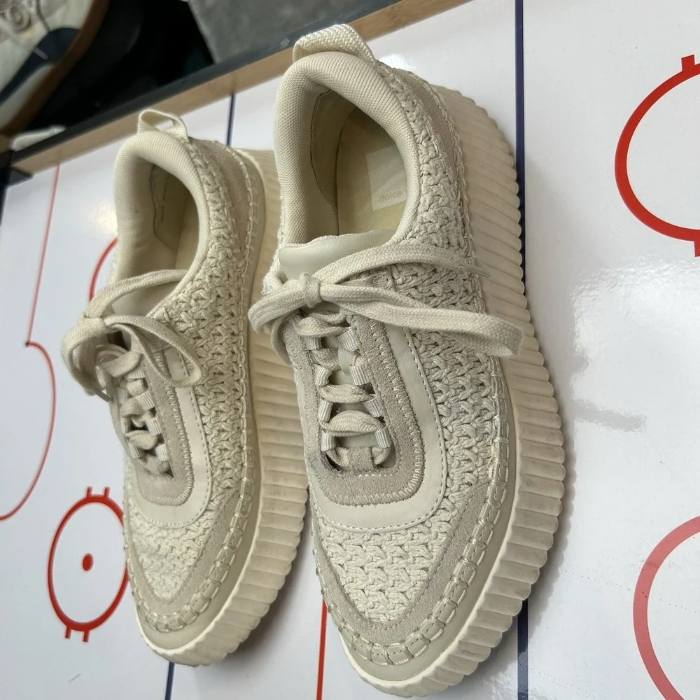 Dolce Vita Dolen Womens Shoes Beige Knit Sneakers‎ Chunky Low Top Fashion US 9